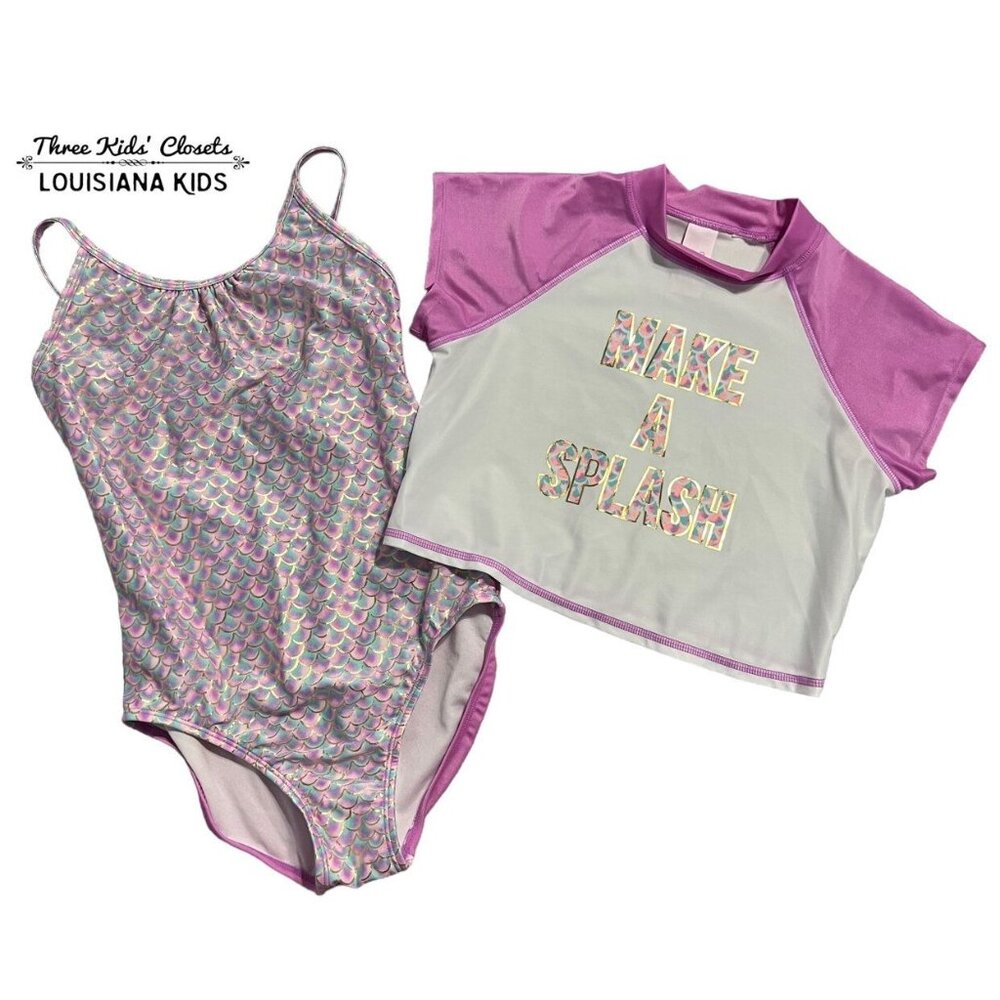 More Than Magic L (10/12) Metallic Swim Bathing Suit & Rashguard